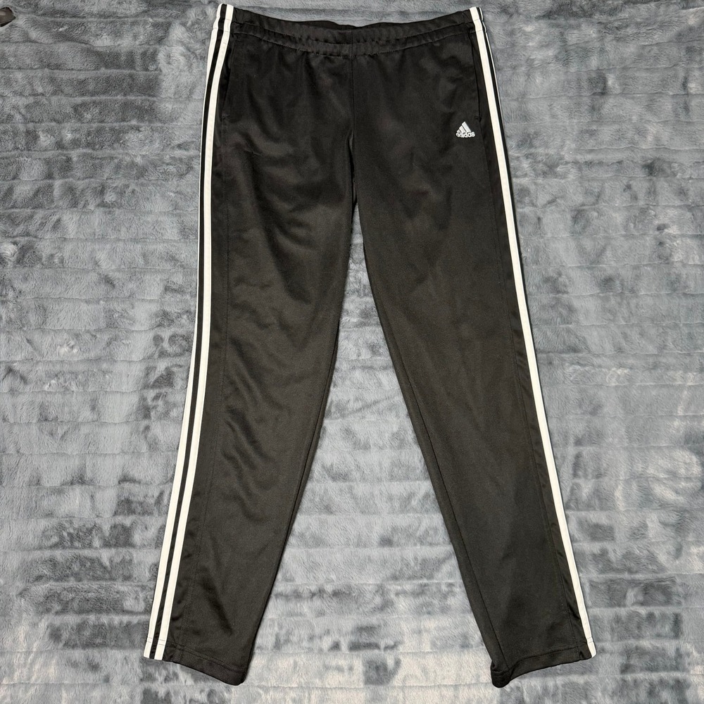 Adidas Mens Track Pants Black White 3-Stripe Tapered Ankle Zip Joggers Large